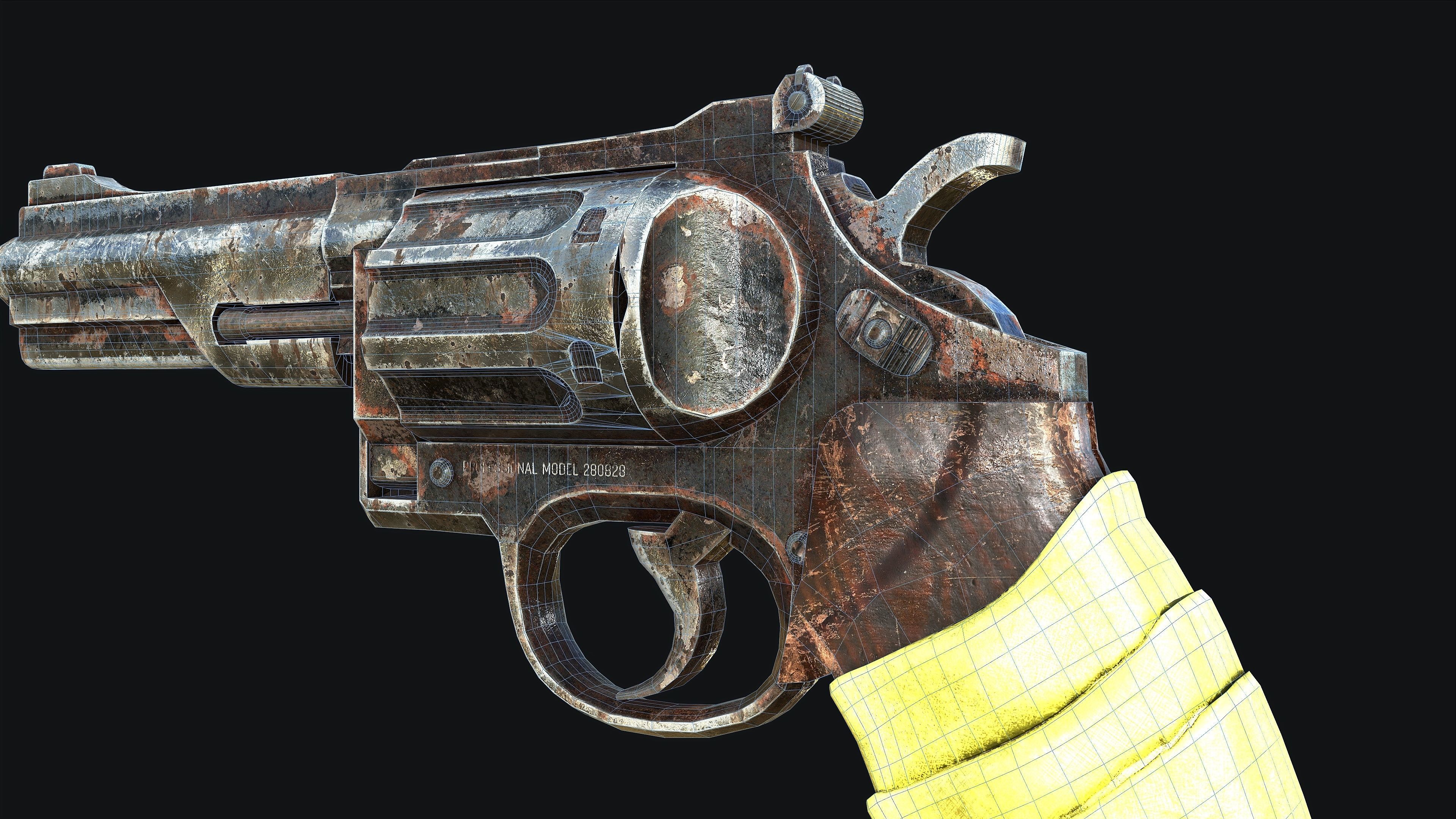 Rusty Revolver Low-poly 3D model_10