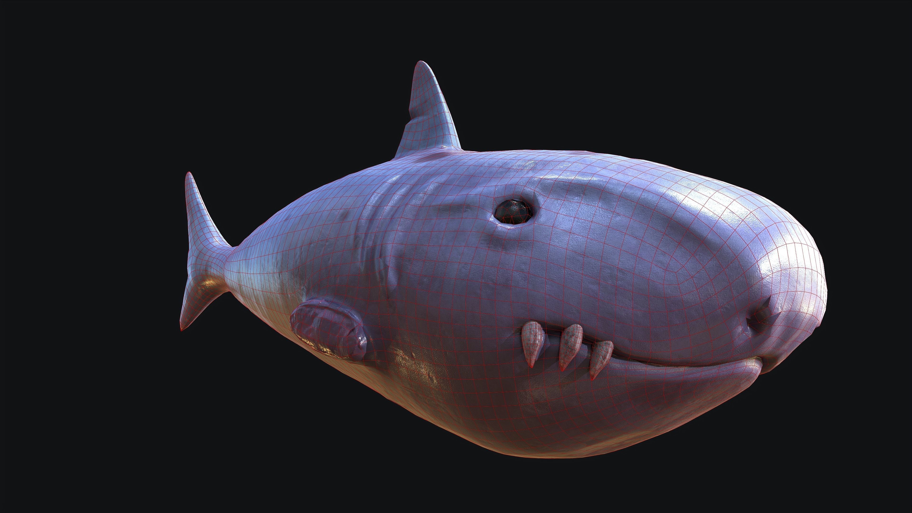 Shark whale head Low-poly 3D model_7
