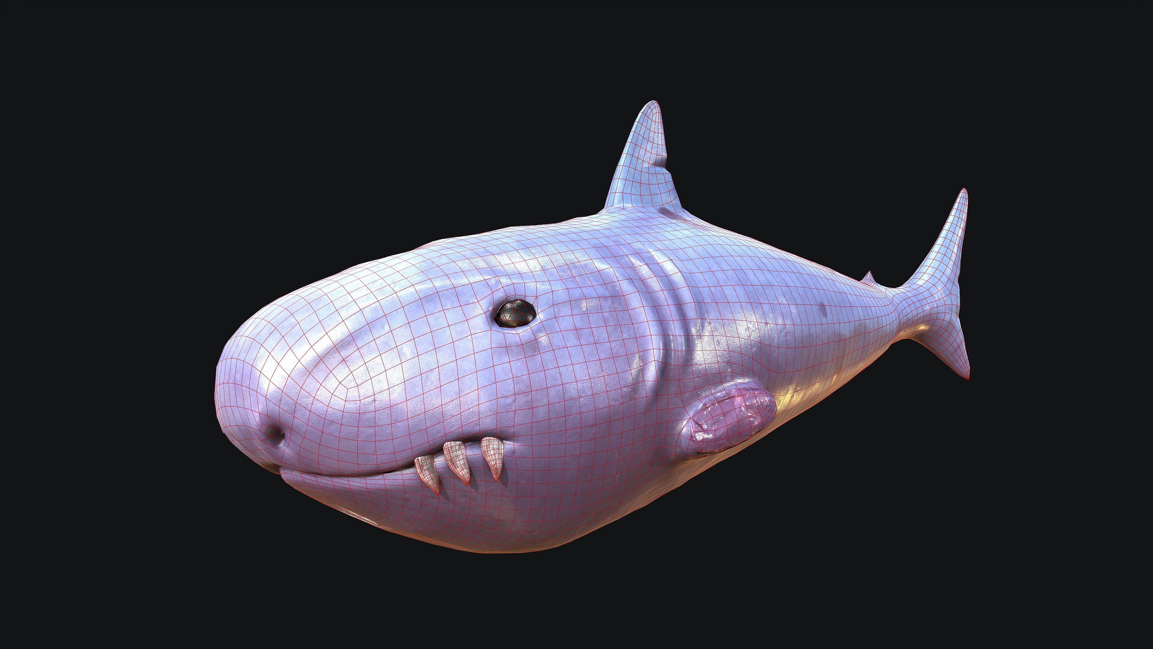 Shark whale head Low-poly 3D model_11