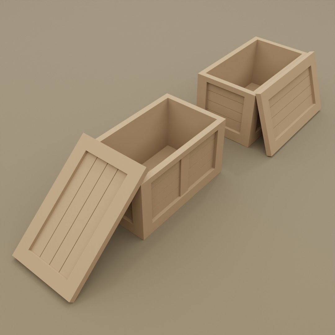 2 open wooden crates 1-35 and 1-1 scales for military diorama 3D model_1