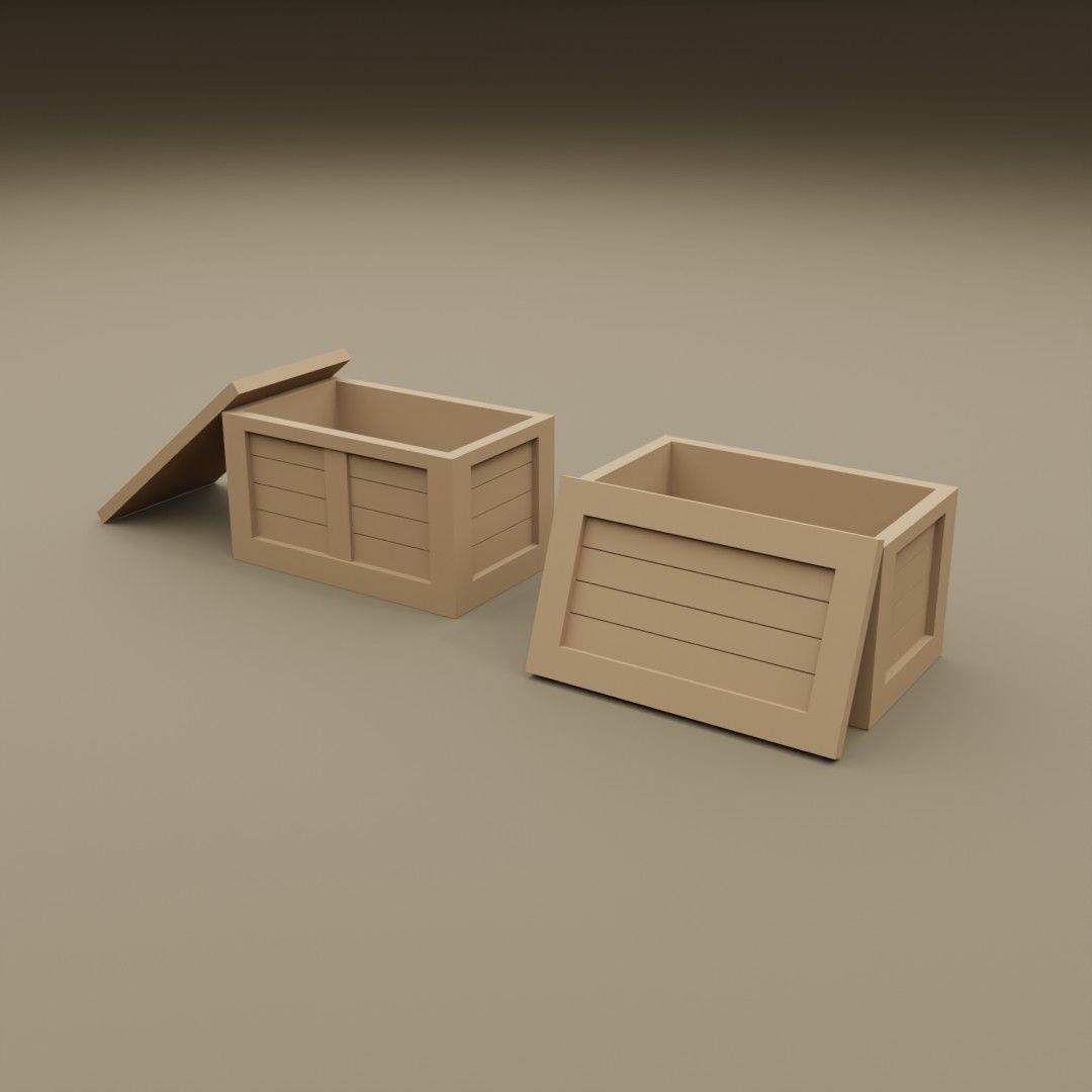 2 open wooden crates 1-35 and 1-1 scales for military diorama 3D model_3