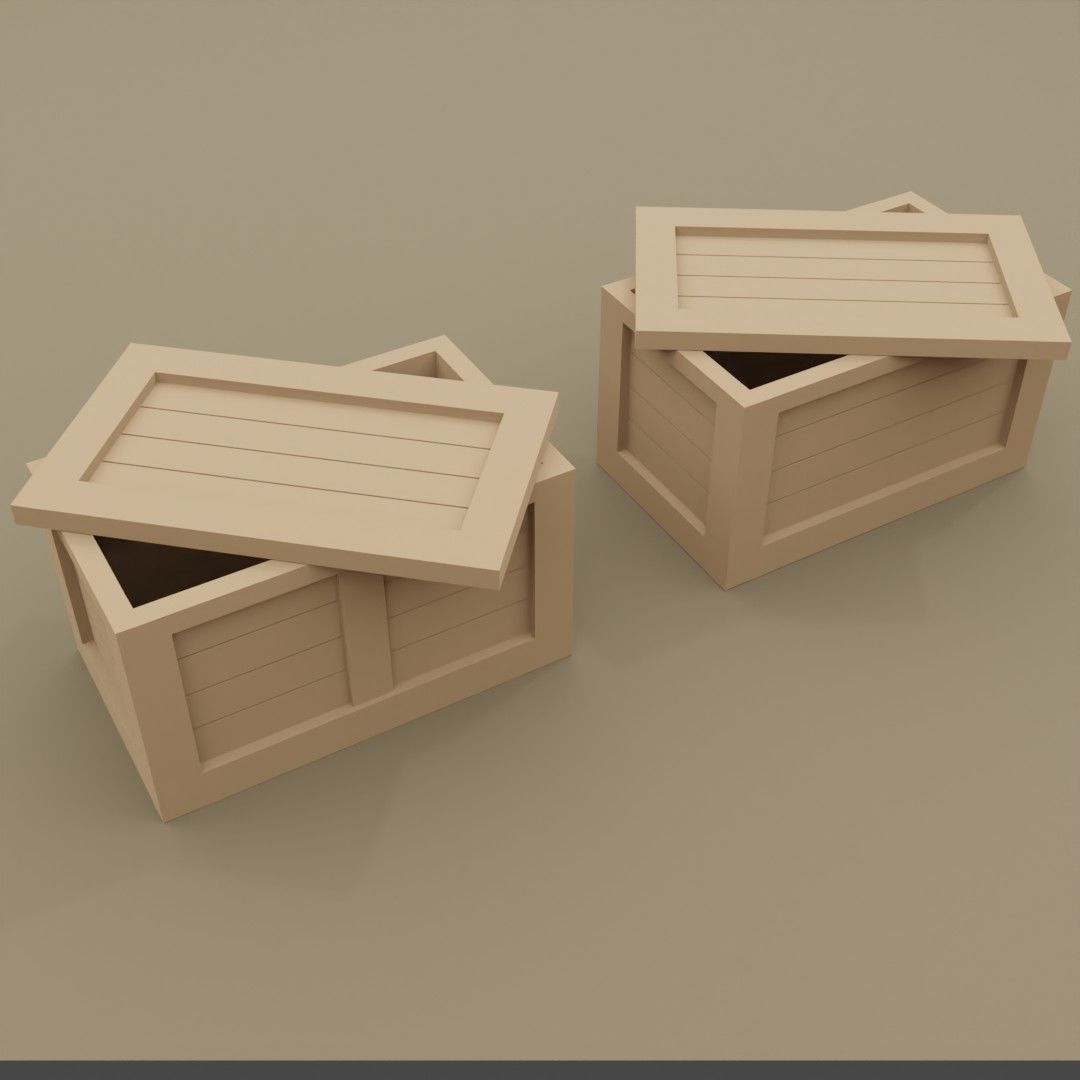2 open wooden crates 1-35 and 1-1 scales for military diorama 3D model_2