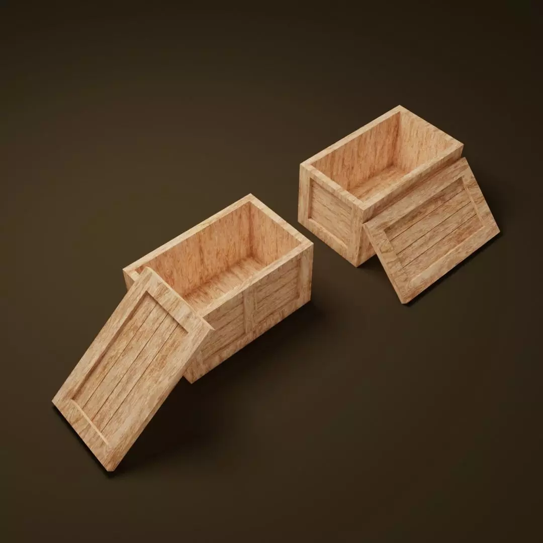 2 open wooden crates 1-35 and 1-1 scales for military diorama 3D model_0