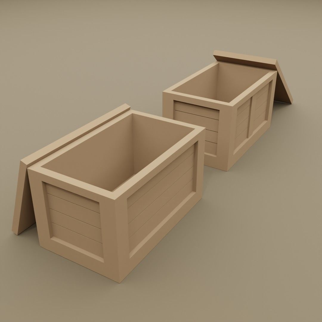 2 open wooden crates 1-35 and 1-1 scales for military diorama 3D model_5