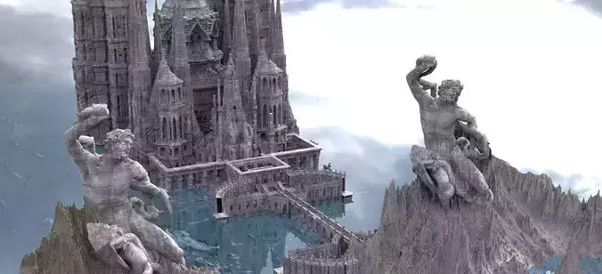 Ancient Greek mountain city Complete Kit bash 3D model