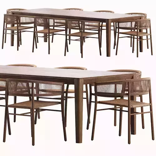 SP Smith Table 280 and Ethimo Kilt Dining Armchair Teak and Rope