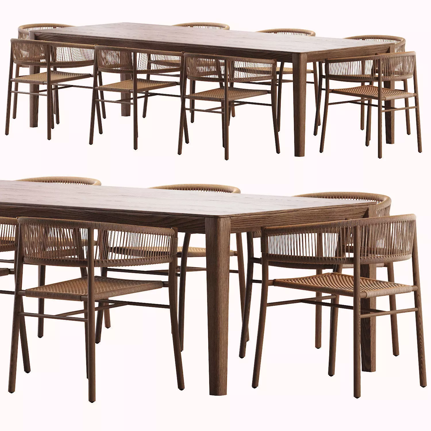 SP Smith Table 280 and Ethimo Kilt Dining Armchair Teak and Rope 3D model