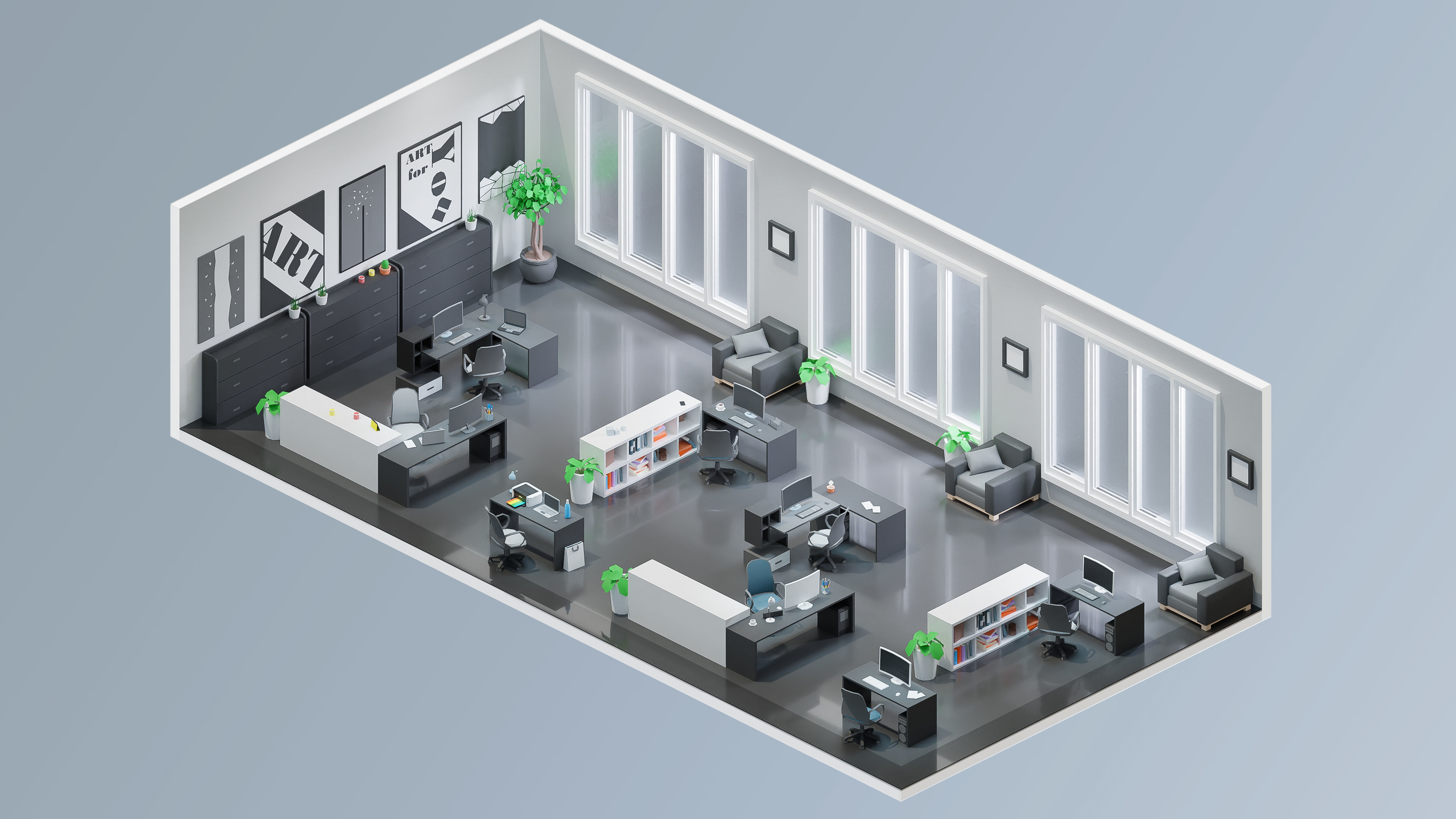 Office Low-poly 3D model_10