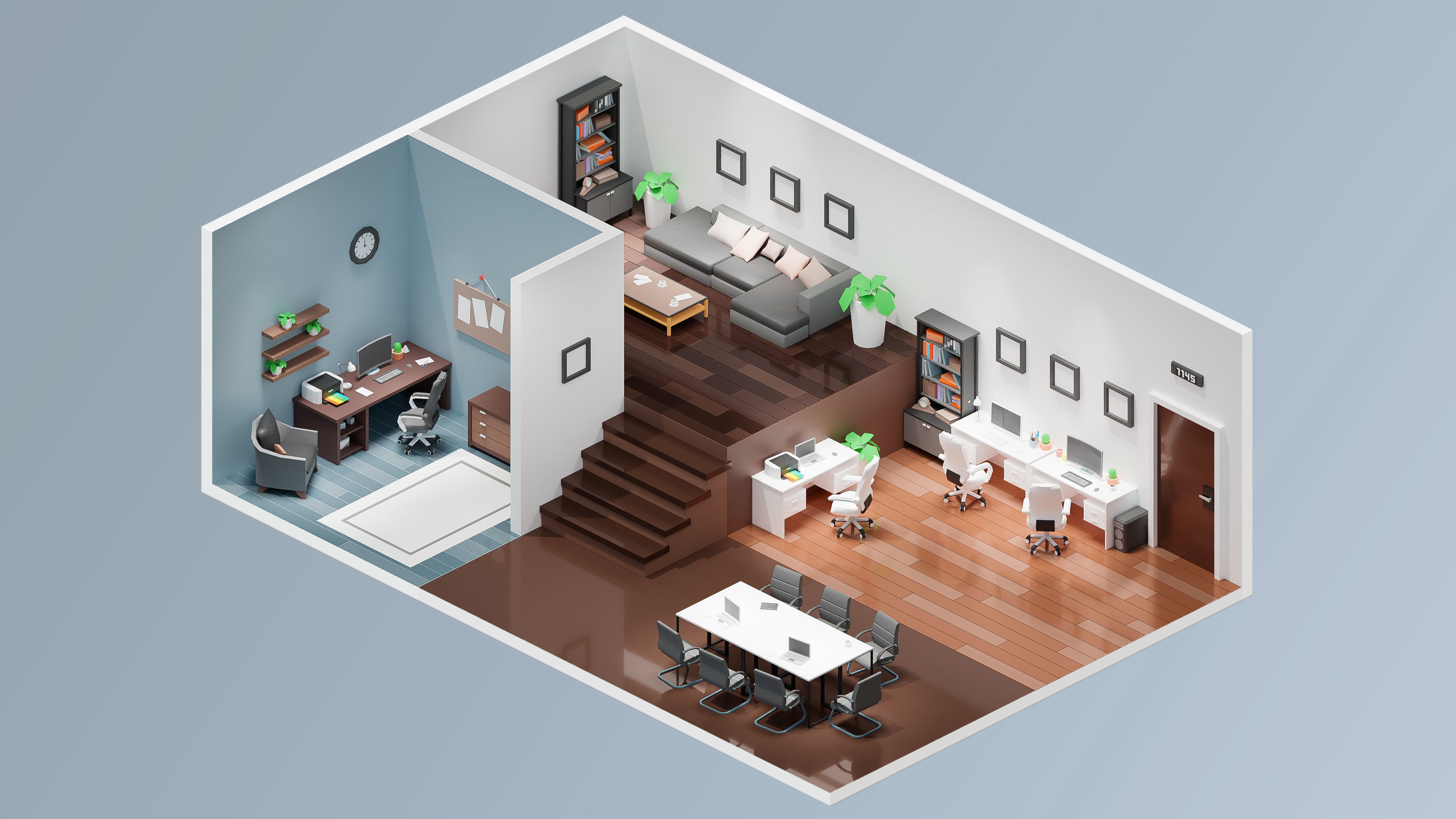 Office Low-poly 3D model_16