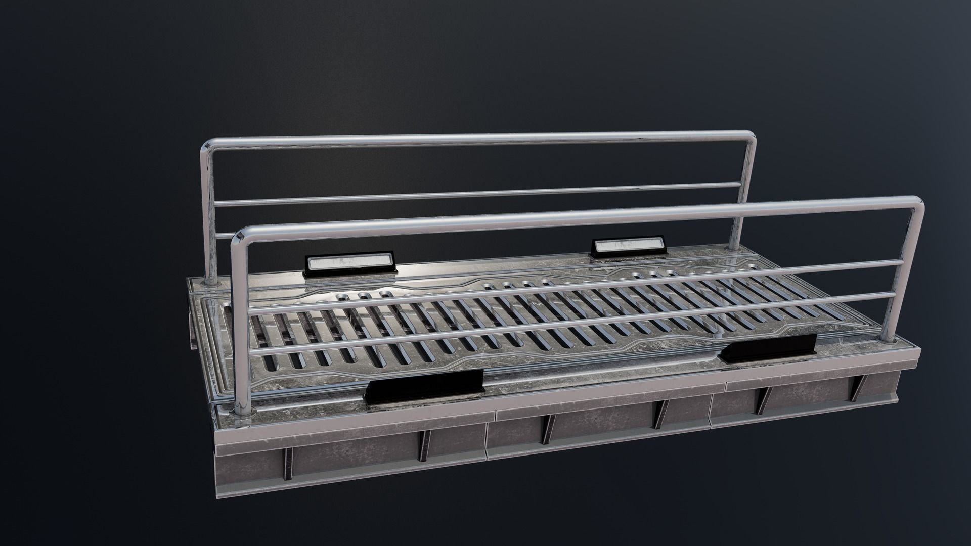 Lowpoly and highpoly modular SCI-FI bridge with step Low-poly 3D model_1