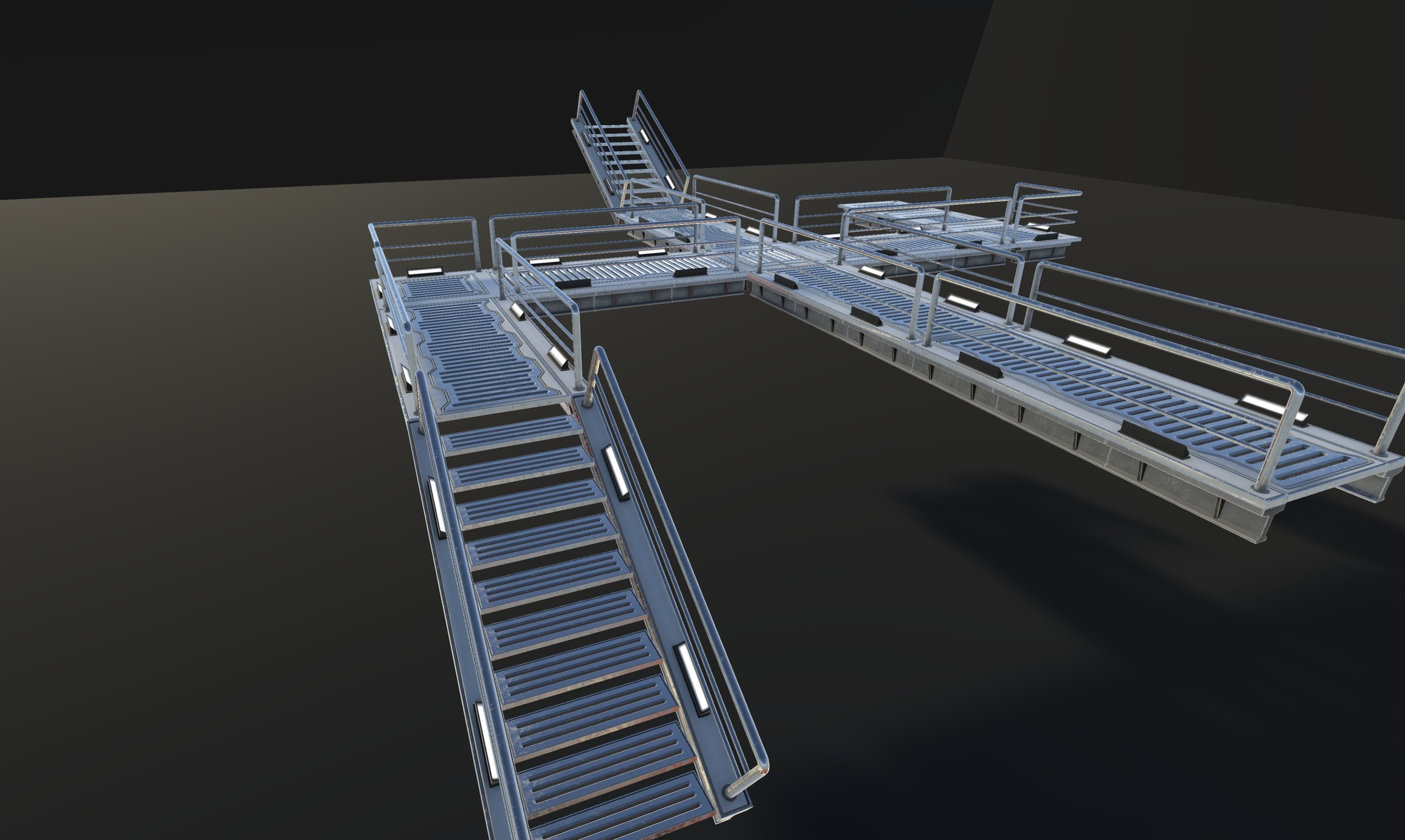 Lowpoly and highpoly modular SCI-FI bridge with step Low-poly 3D model_7