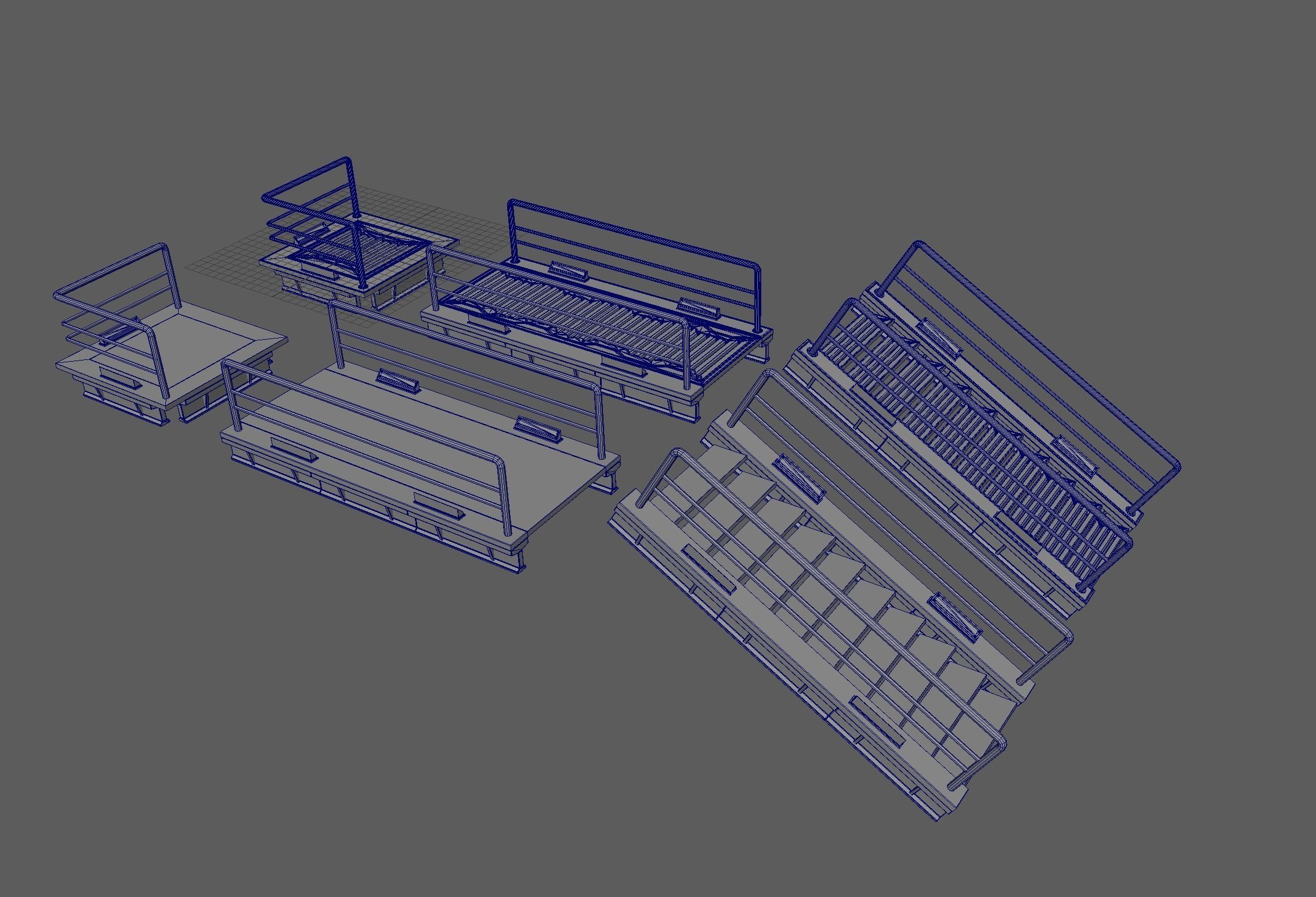 Lowpoly and highpoly modular SCI-FI bridge with step Low-poly 3D model_8