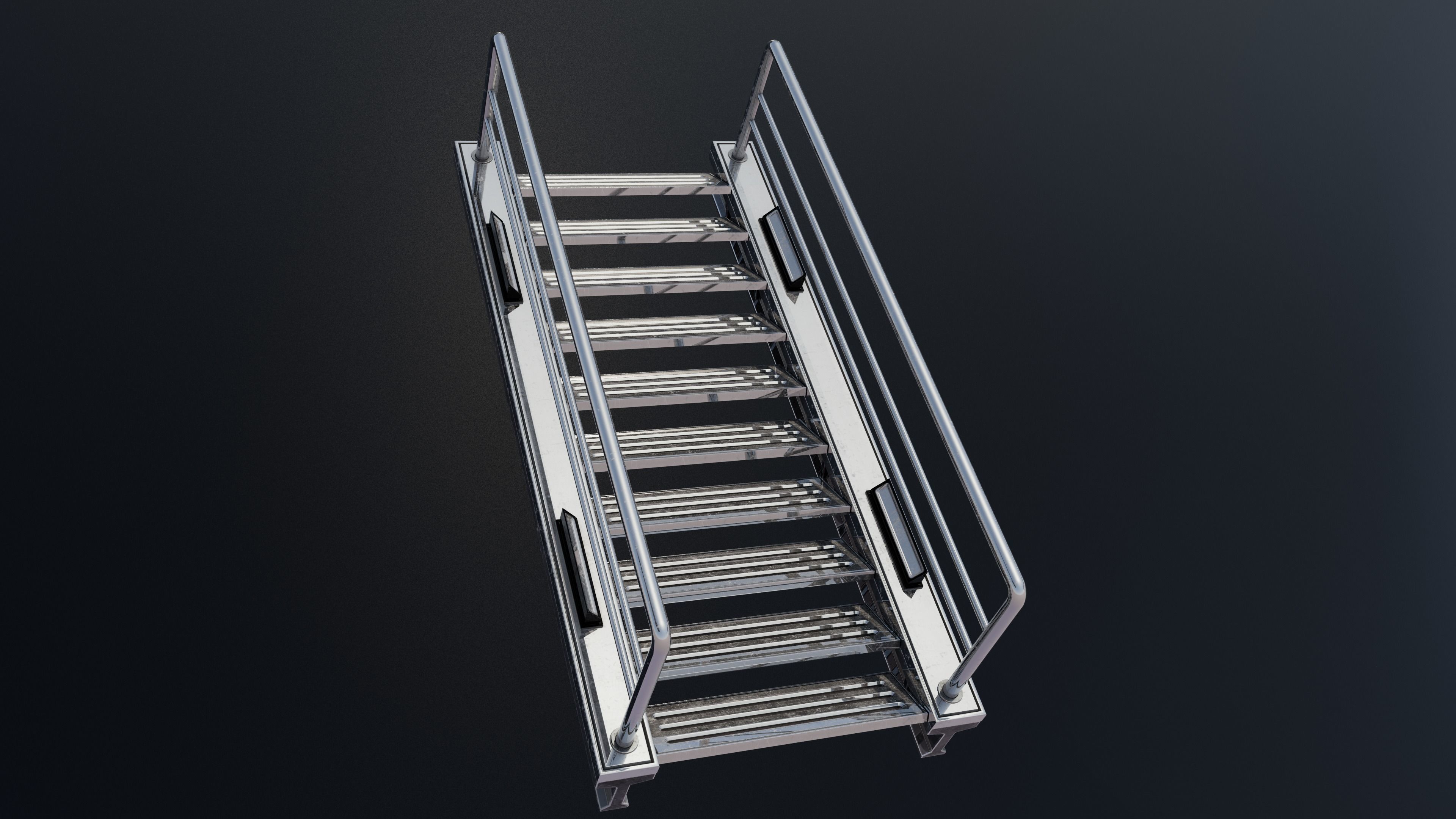 Lowpoly and highpoly modular SCI-FI bridge with step Low-poly 3D model_3