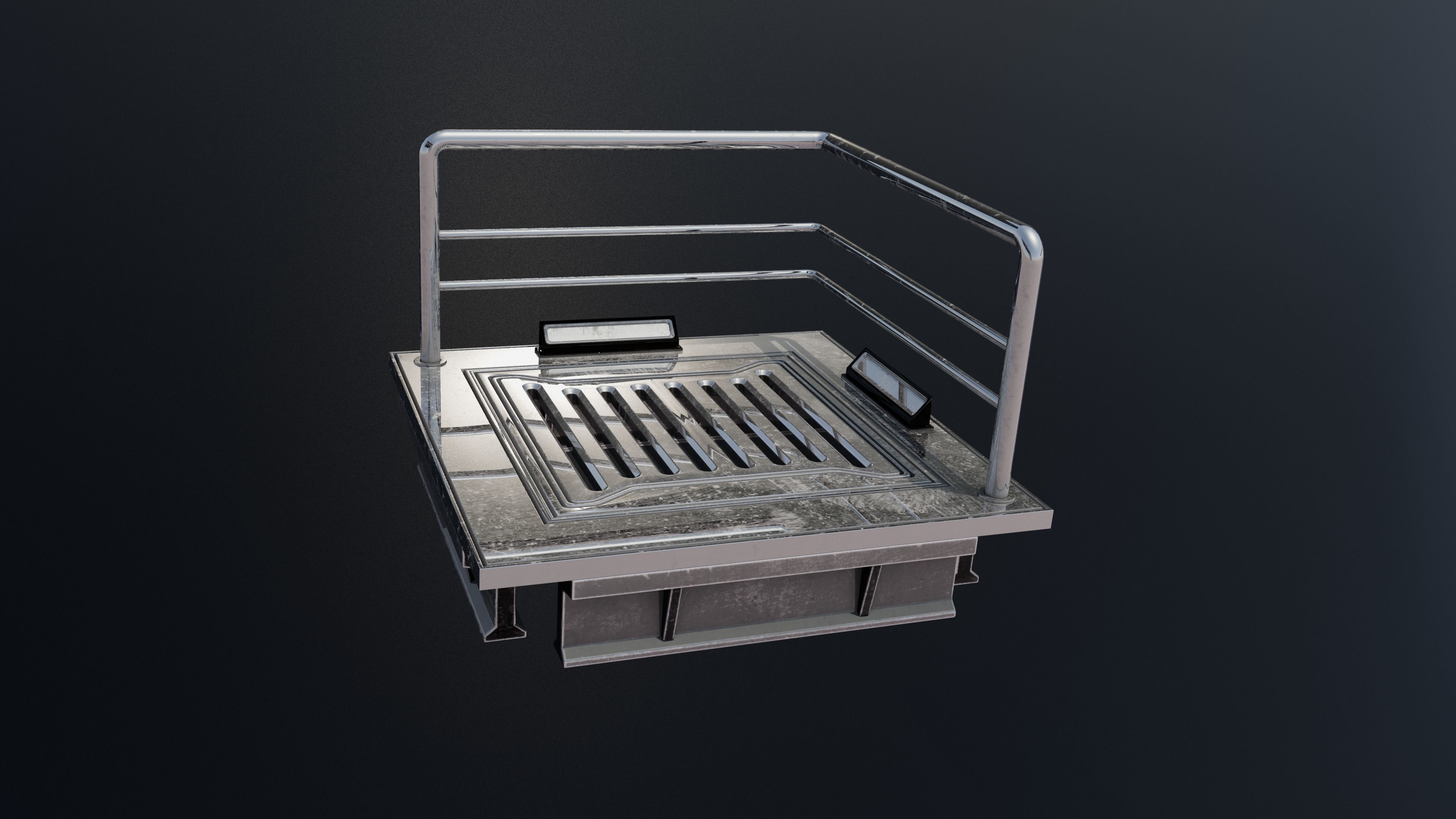 Lowpoly and highpoly modular SCI-FI bridge with step Low-poly 3D model_2