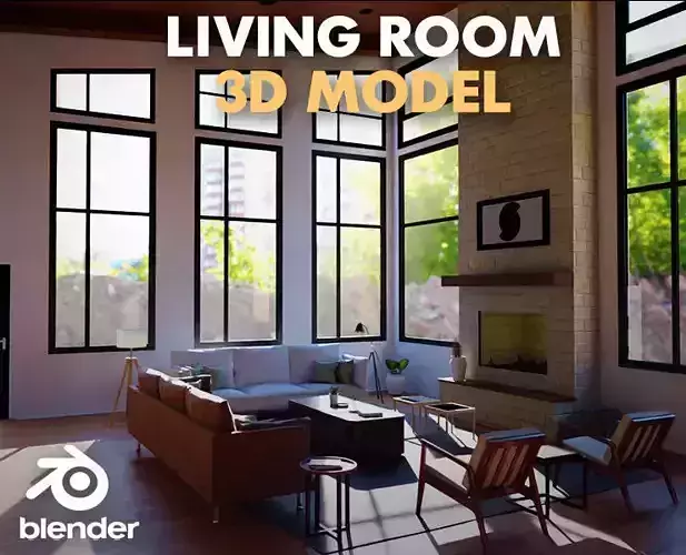 lake house living room 3D model