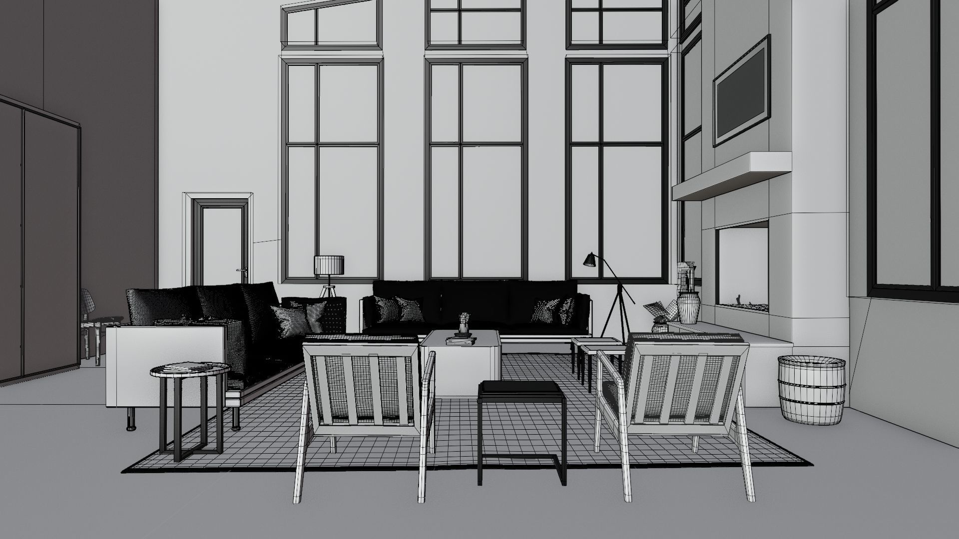 lake house living room 3D model_8