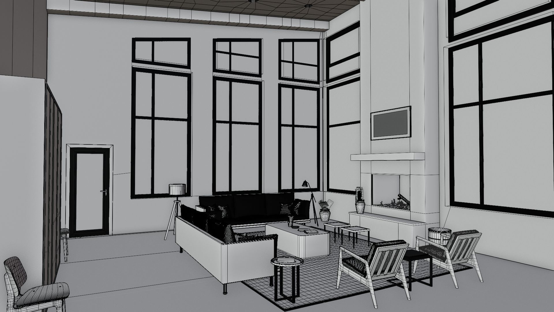 lake house living room 3D model_7