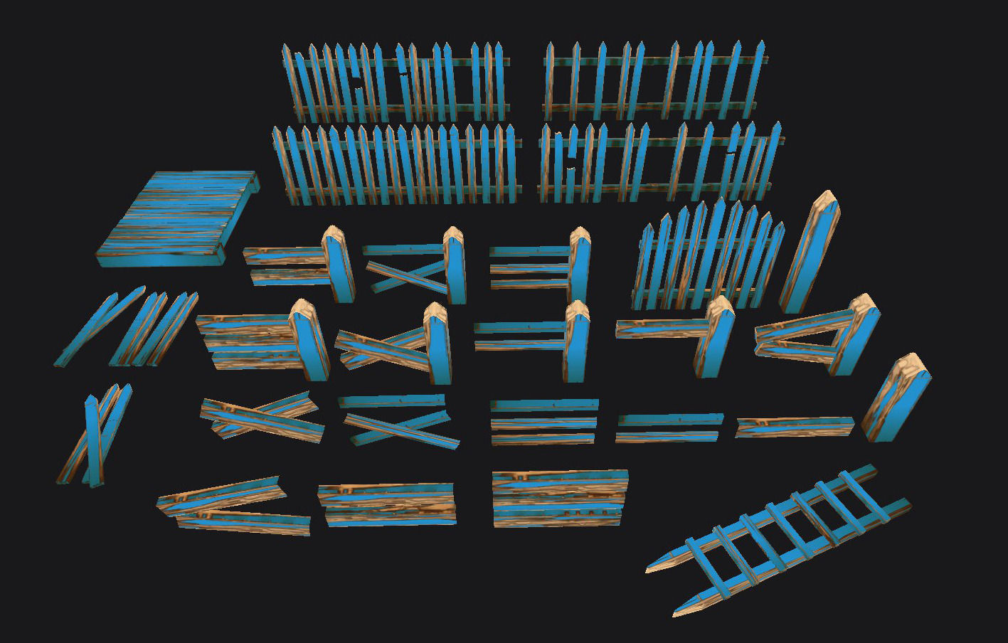 Low Poly Fence Set  Low-poly 3D model_3