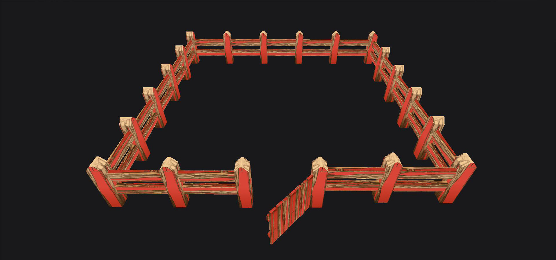Low Poly Fence Set  Low-poly 3D model_5