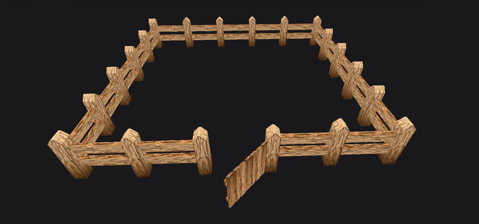 Low Poly Fence Set  Low-poly 3D model_7