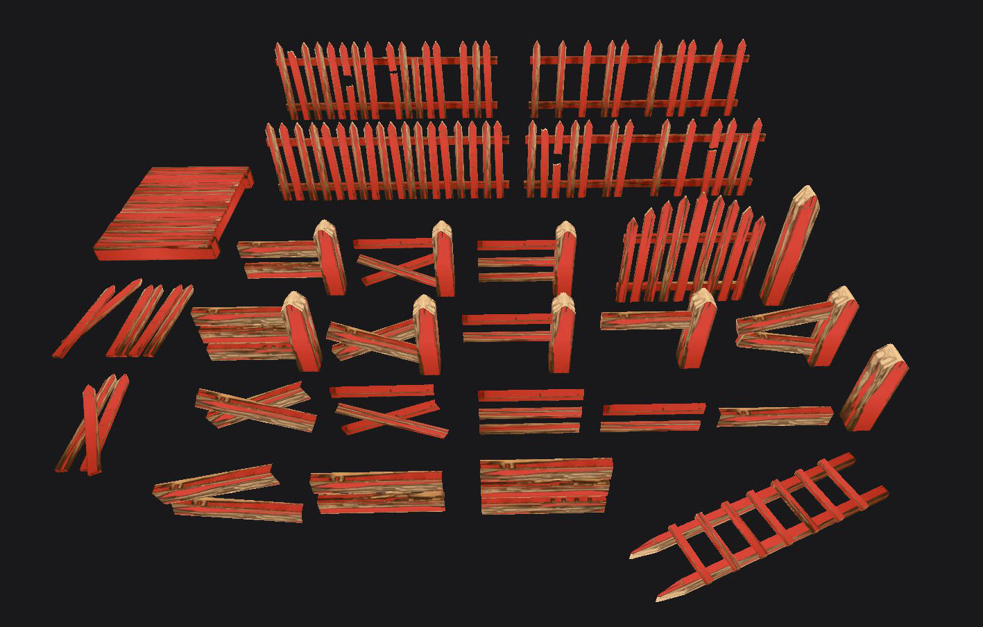 Low Poly Fence Set  Low-poly 3D model_4