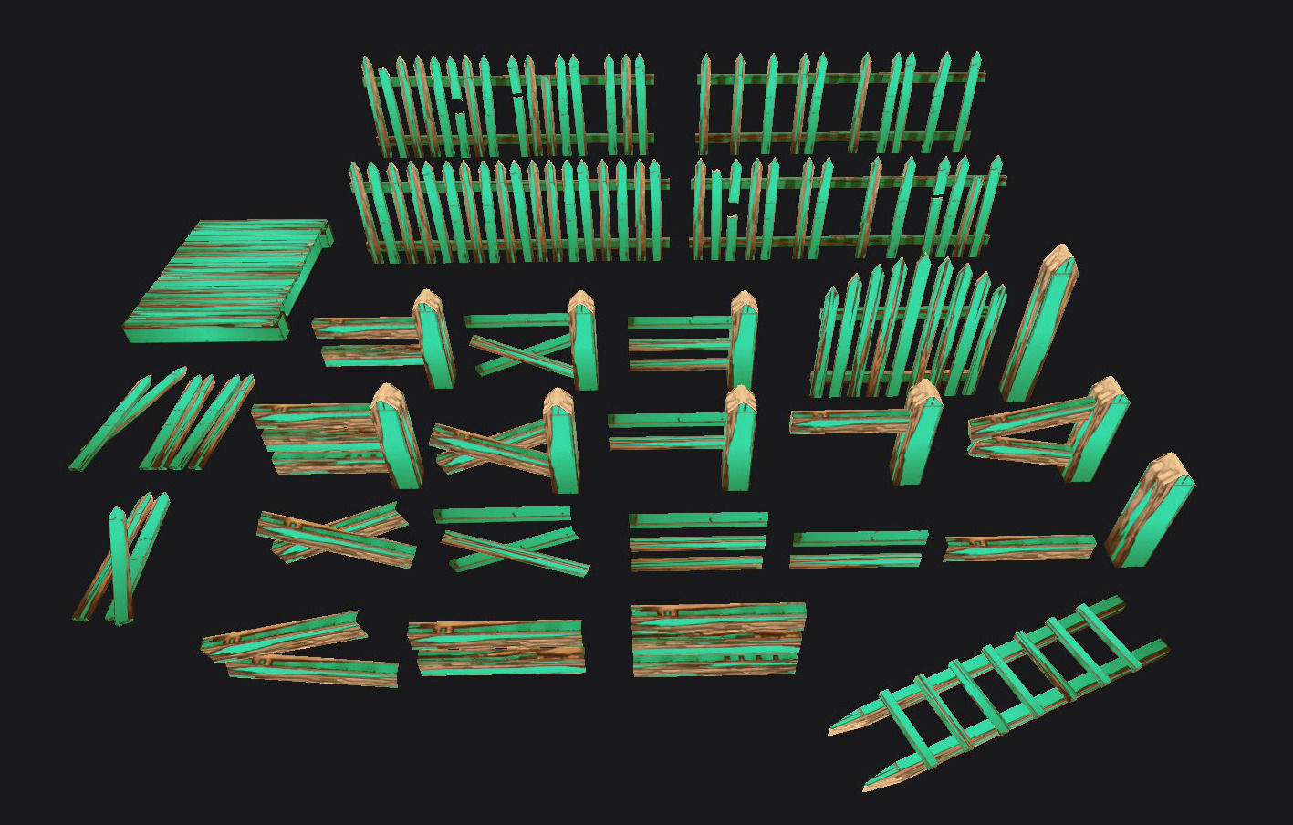 Low Poly Fence Set  Low-poly 3D model_2