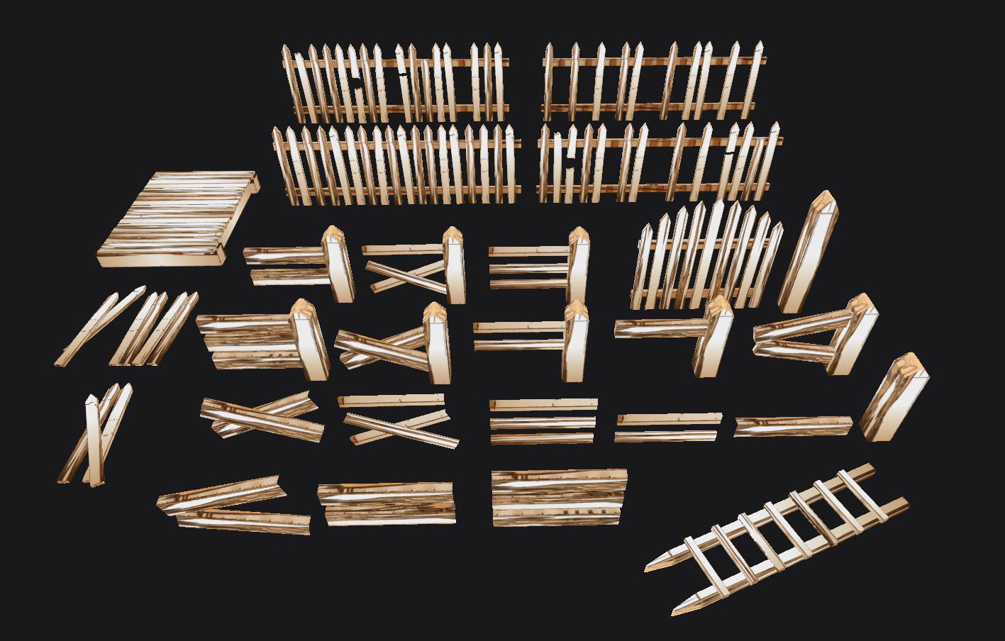 Low Poly Fence Set  Low-poly 3D model_1