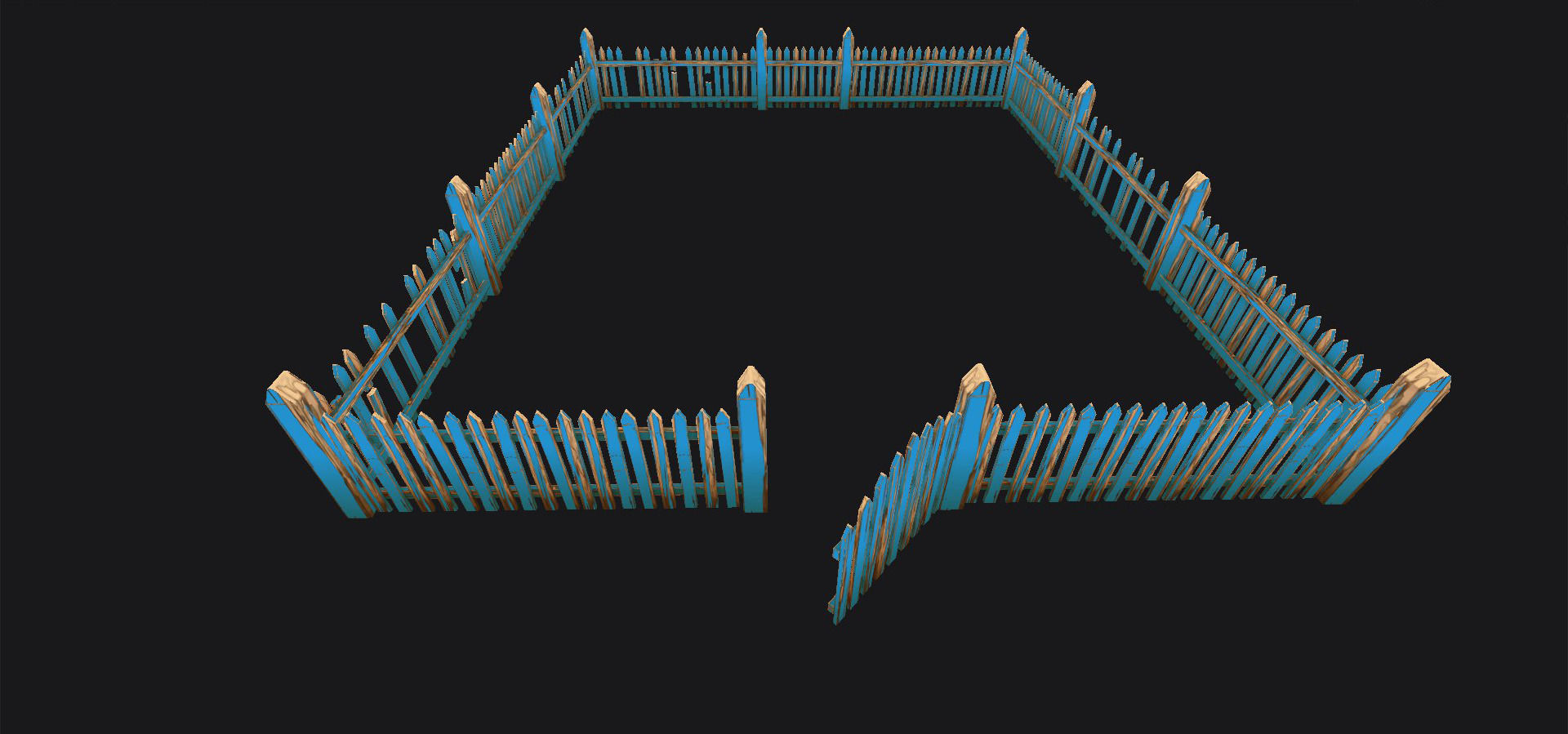 Low Poly Fence Set  Low-poly 3D model_6