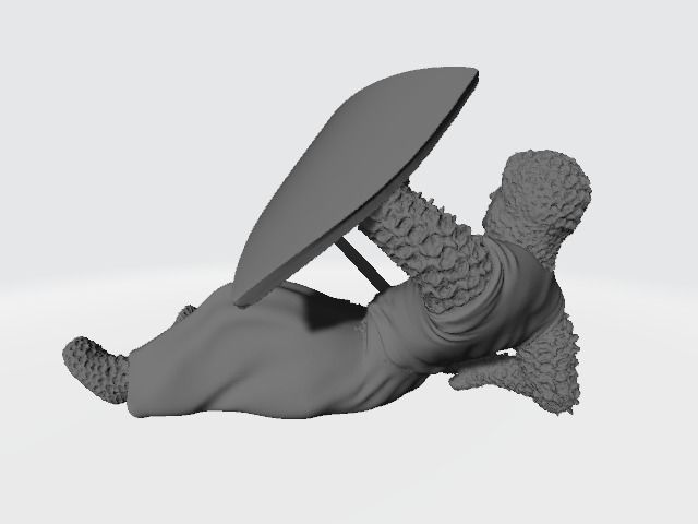Medieval wounded knight on the ground with sword and shield 3D print model_5