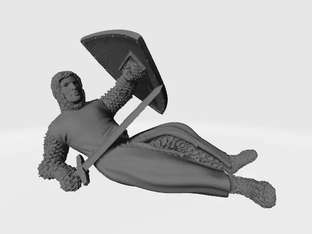 Medieval wounded knight on the ground with sword and shield 3D print model_0