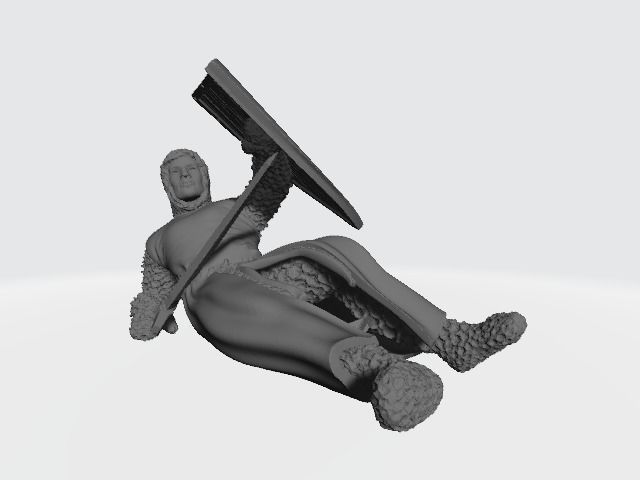 Medieval wounded knight on the ground with sword and shield 3D print model_1