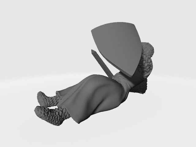 Medieval wounded knight on the ground with sword and shield 3D print model_4