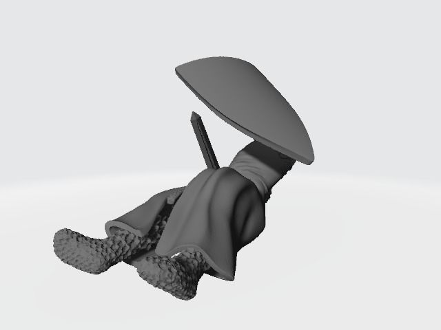 Medieval wounded knight on the ground with sword and shield 3D print model_3