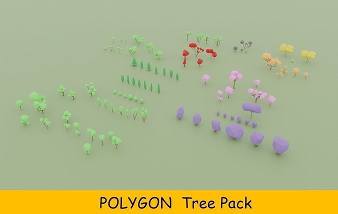 Tree set Low-poly 3D model polygon pack Low-poly 3D model