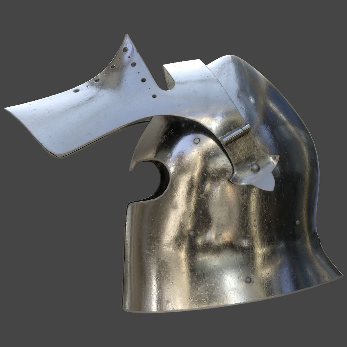 Visored Barbuta Helmet Low-poly 3D model_4