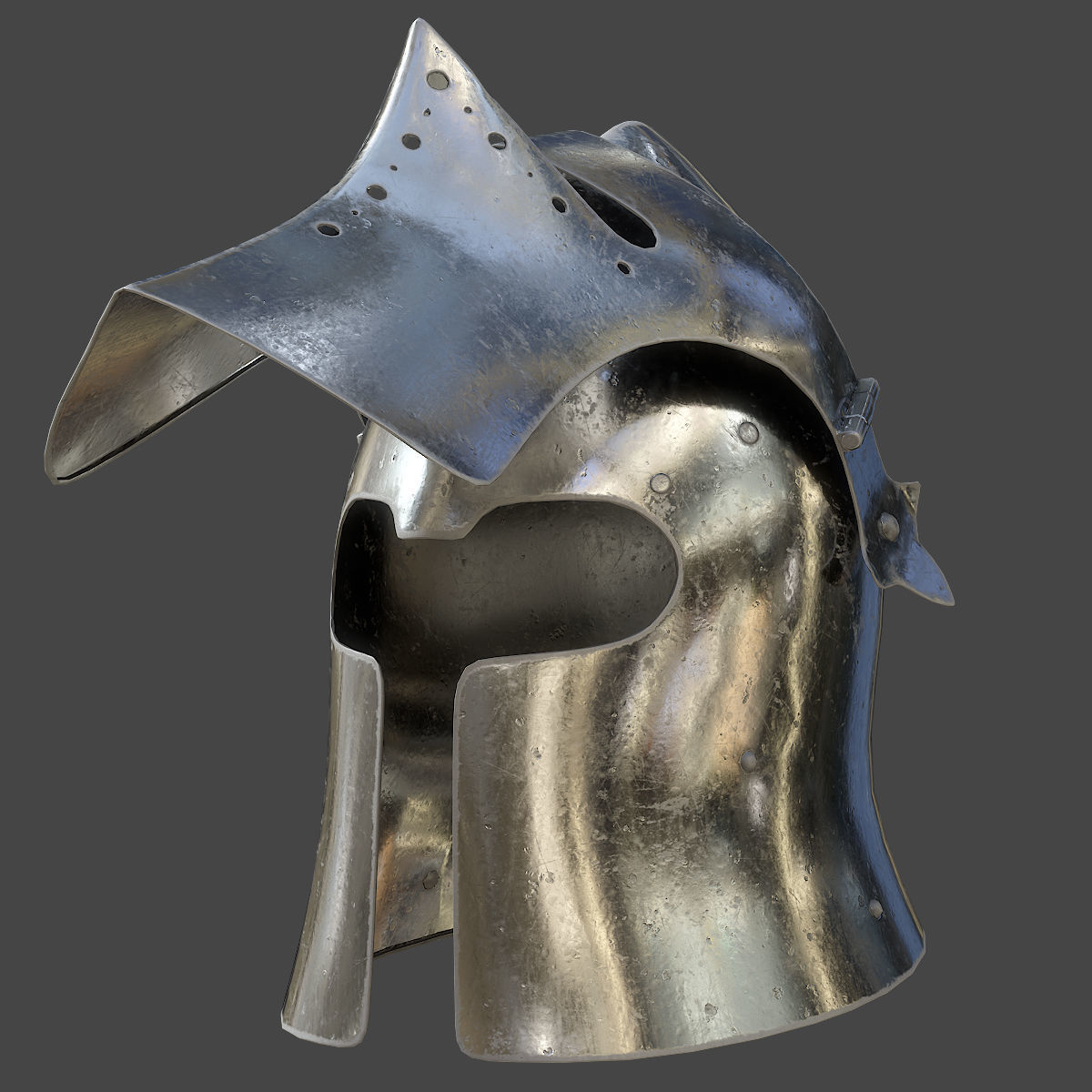 Visored Barbuta Helmet Low-poly 3D model_1