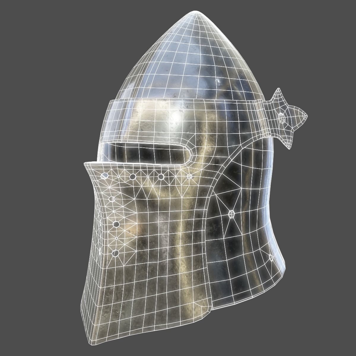 Visored Barbuta Helmet Low-poly 3D model_9