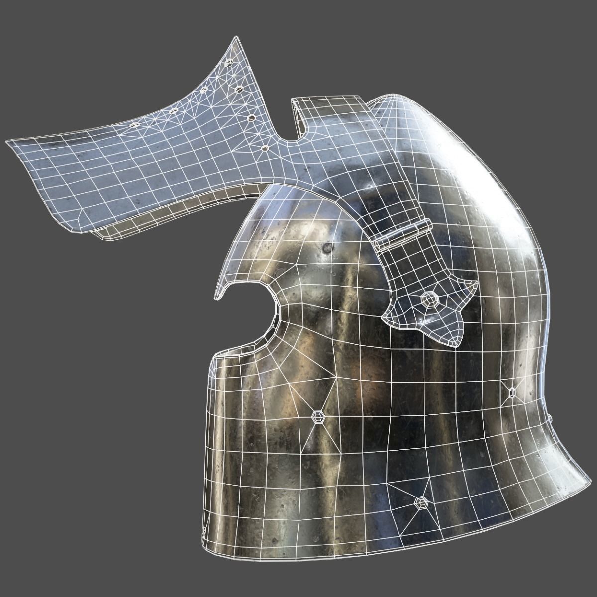 Visored Barbuta Helmet Low-poly 3D model_8