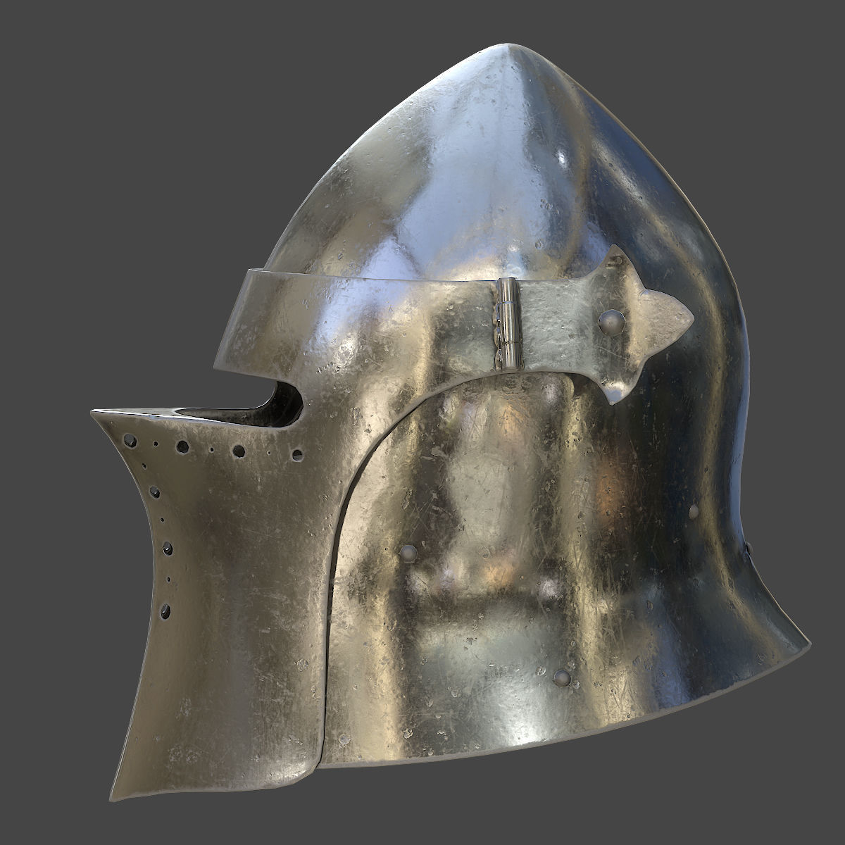 Visored Barbuta Helmet Low-poly 3D model_6
