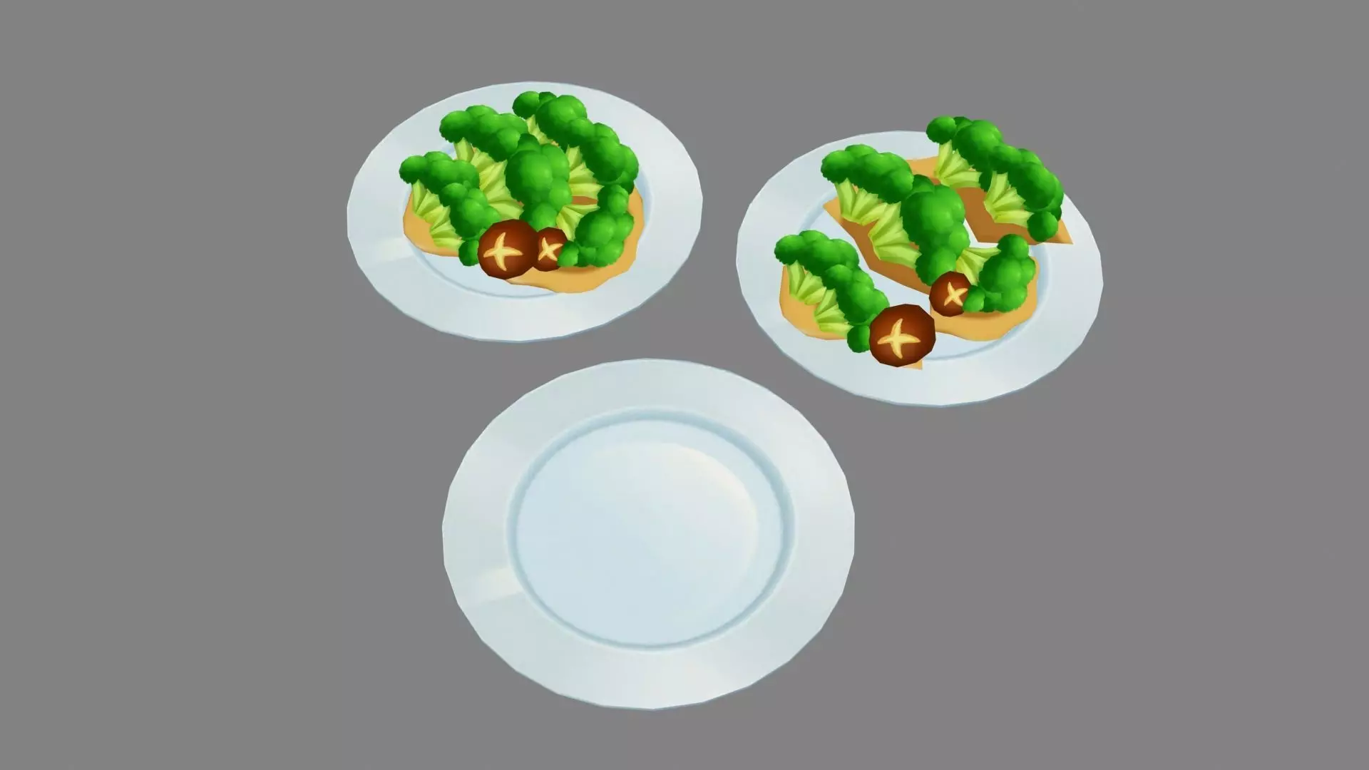 Cartoon Food - shiitake mushroom broccoli Low-poly 3D model