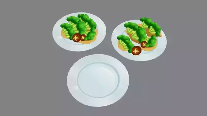 Cartoon Food - shiitake mushroom broccoli  Low-poly 3D model