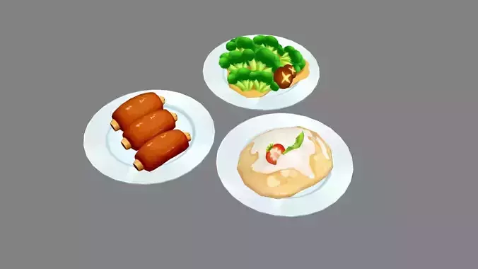 Cartoon dishes - ribs - ice cream - broccoli