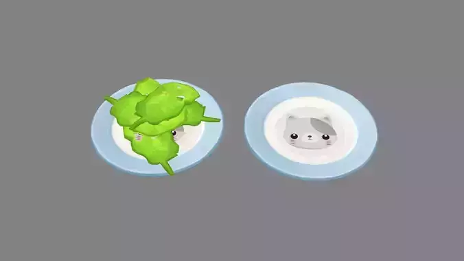 Cartoon Food - lettuce - kitten plate