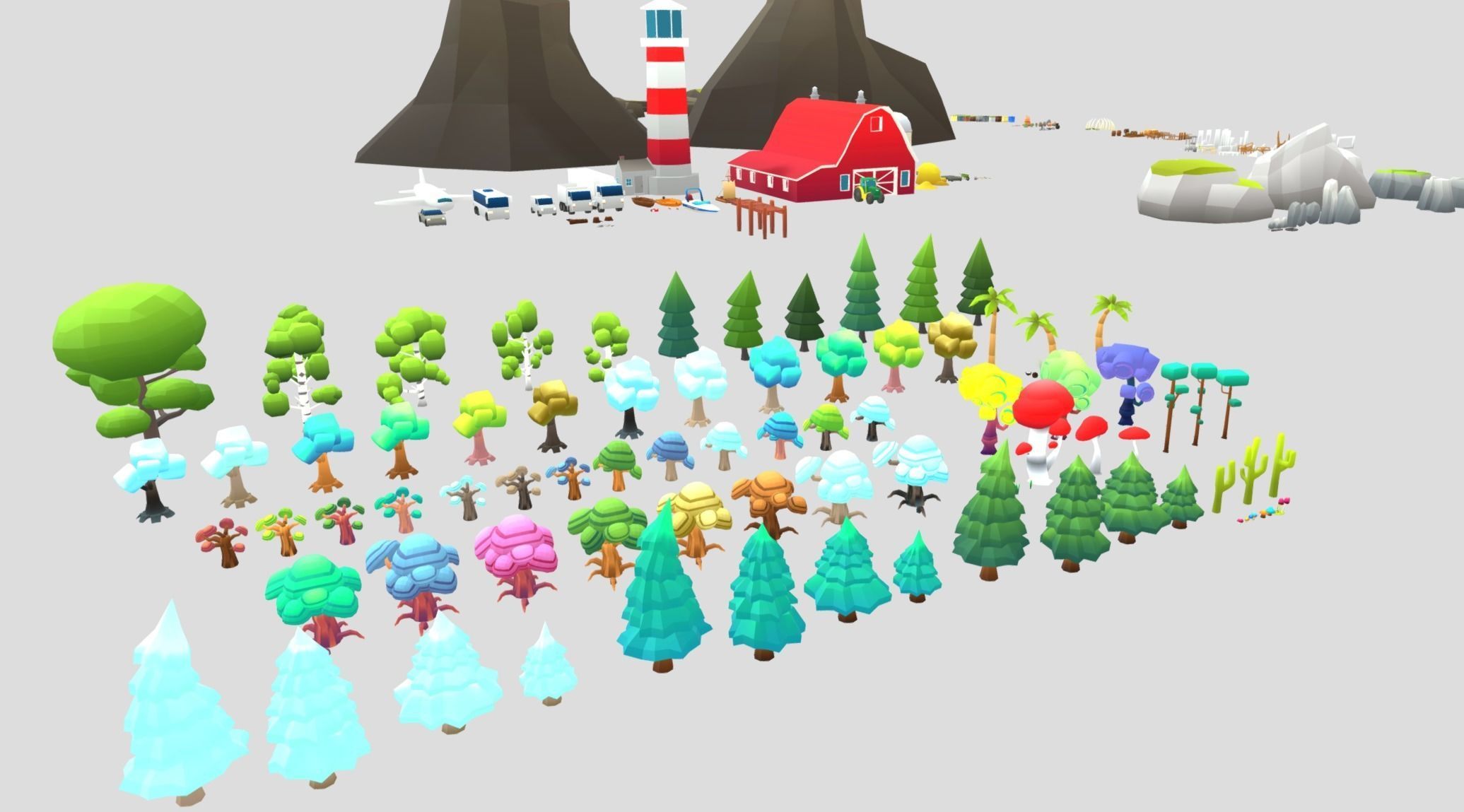 Low poly models with soft gradient textures - Mega Pack Low-poly 3D model_1