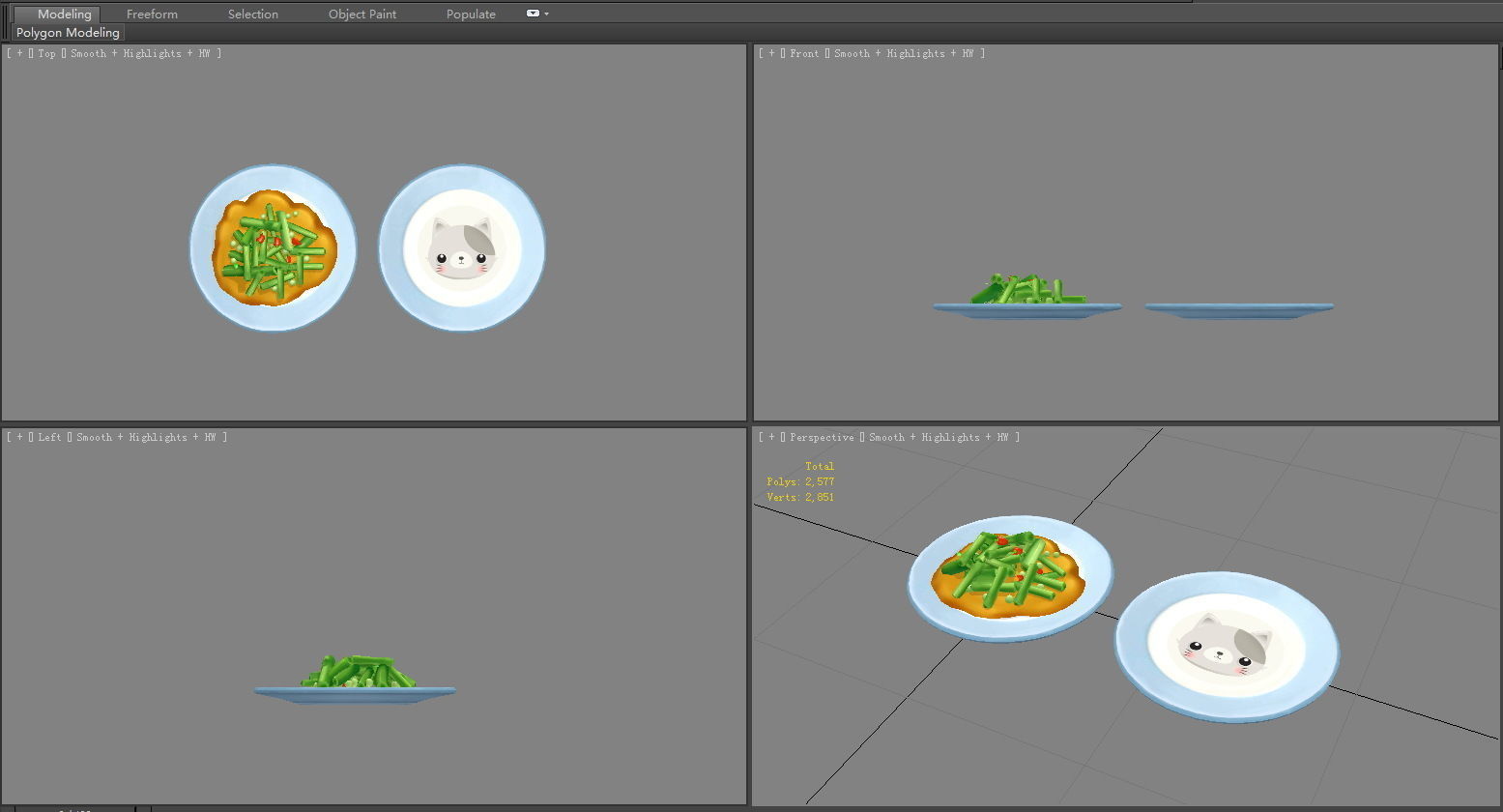 Chinese Food - Fried Garlic Moss - kitten plate Low-poly 3D model_4