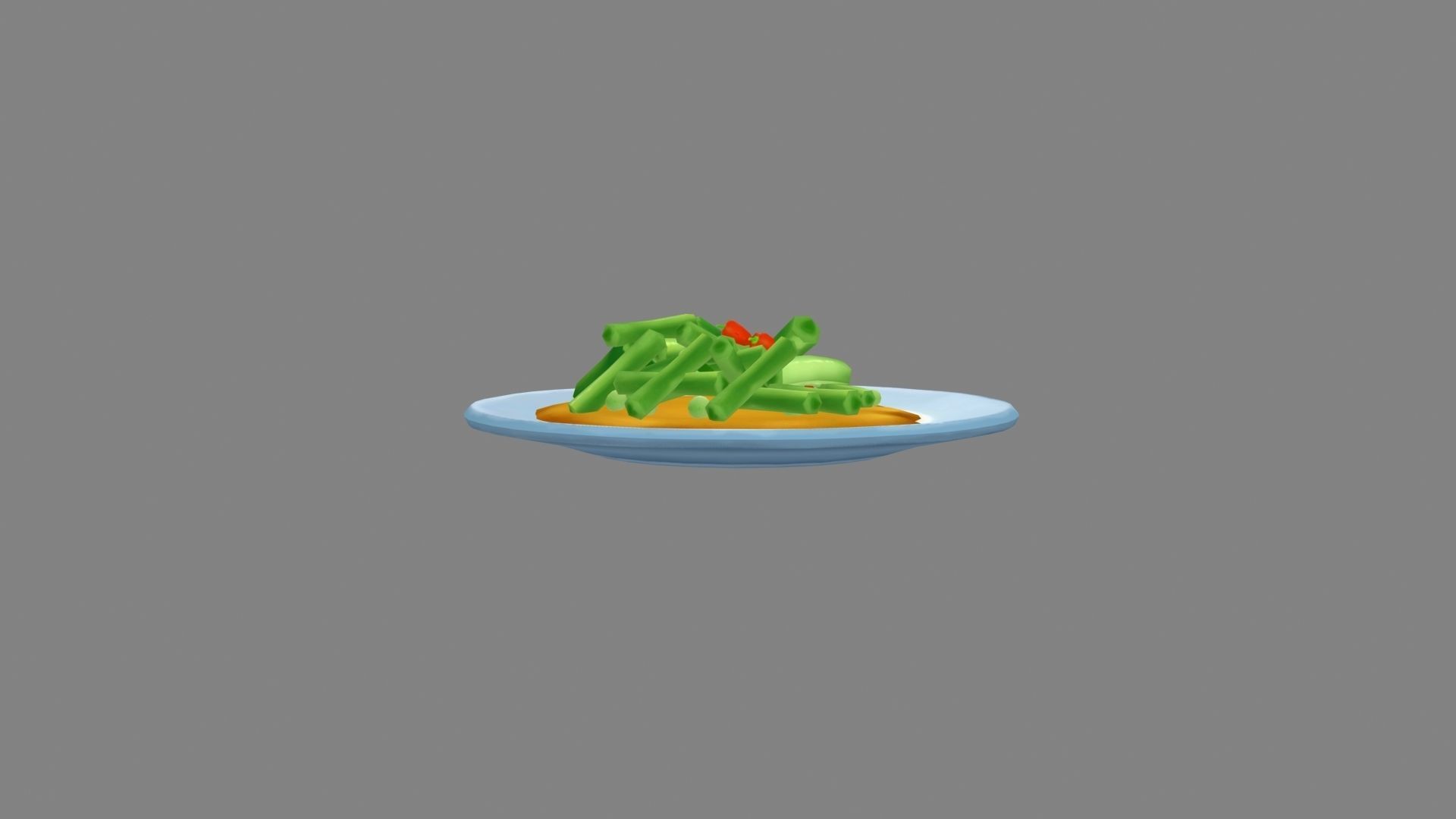 Chinese Food - Fried Garlic Moss - kitten plate Low-poly 3D model_2