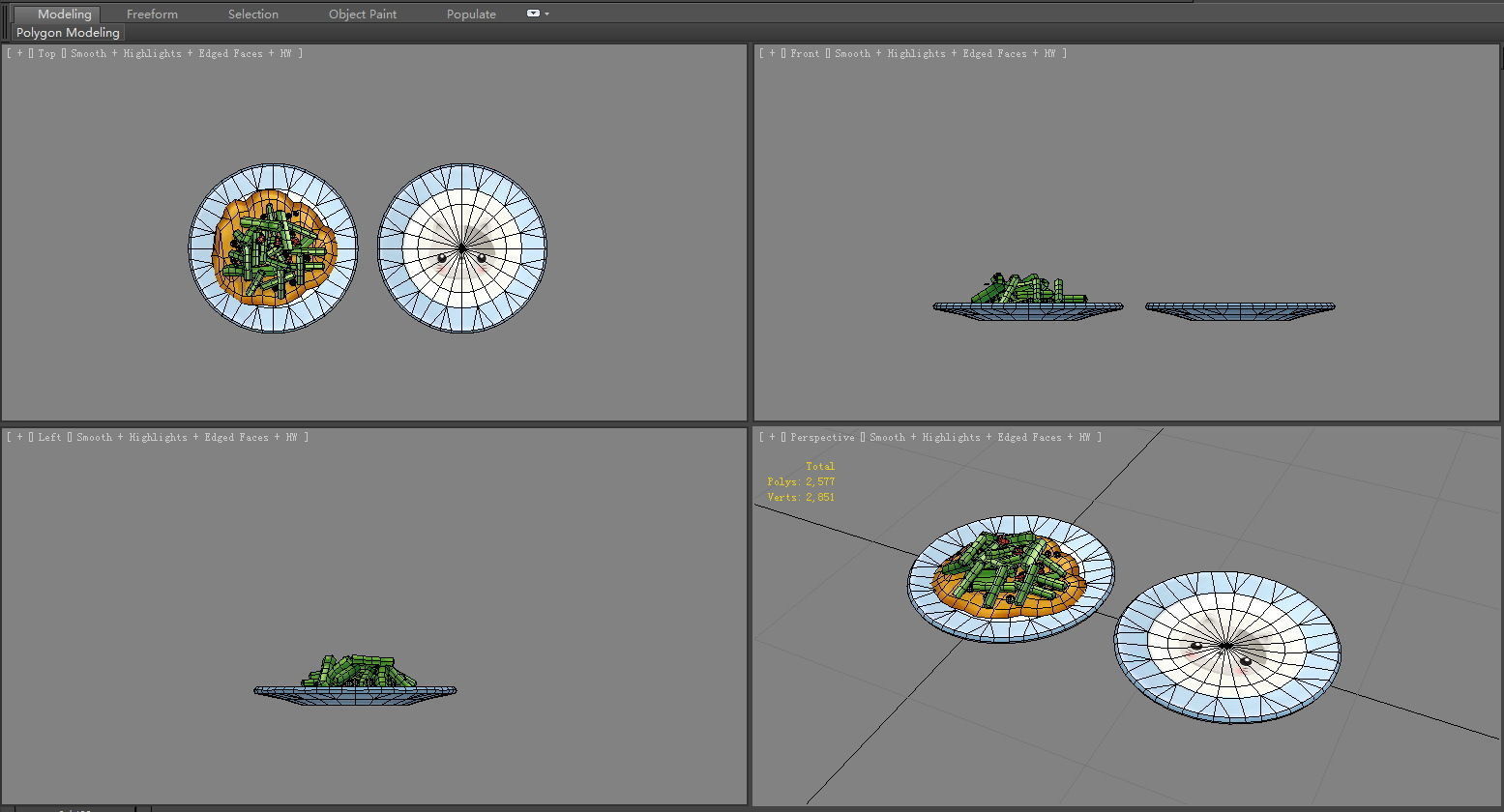 Chinese Food - Fried Garlic Moss - kitten plate Low-poly 3D model_5