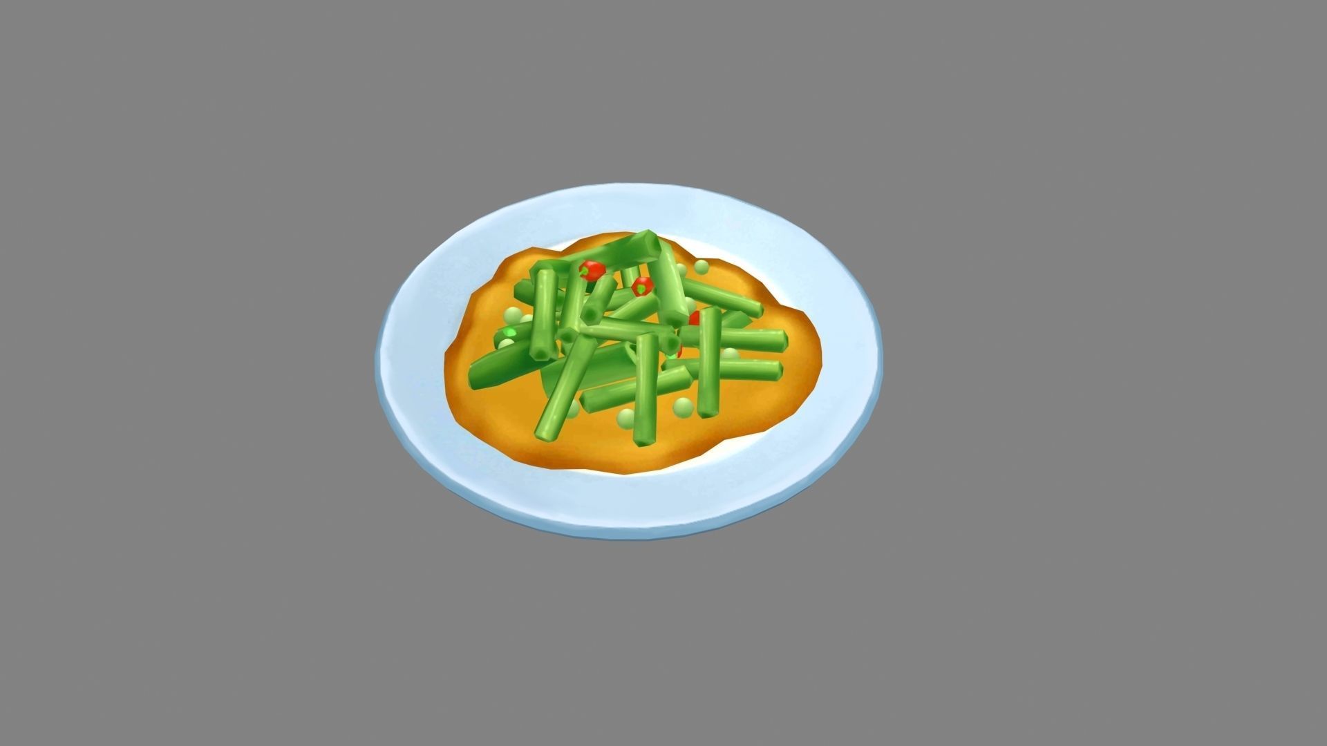 Chinese Food - Fried Garlic Moss - kitten plate Low-poly 3D model_1