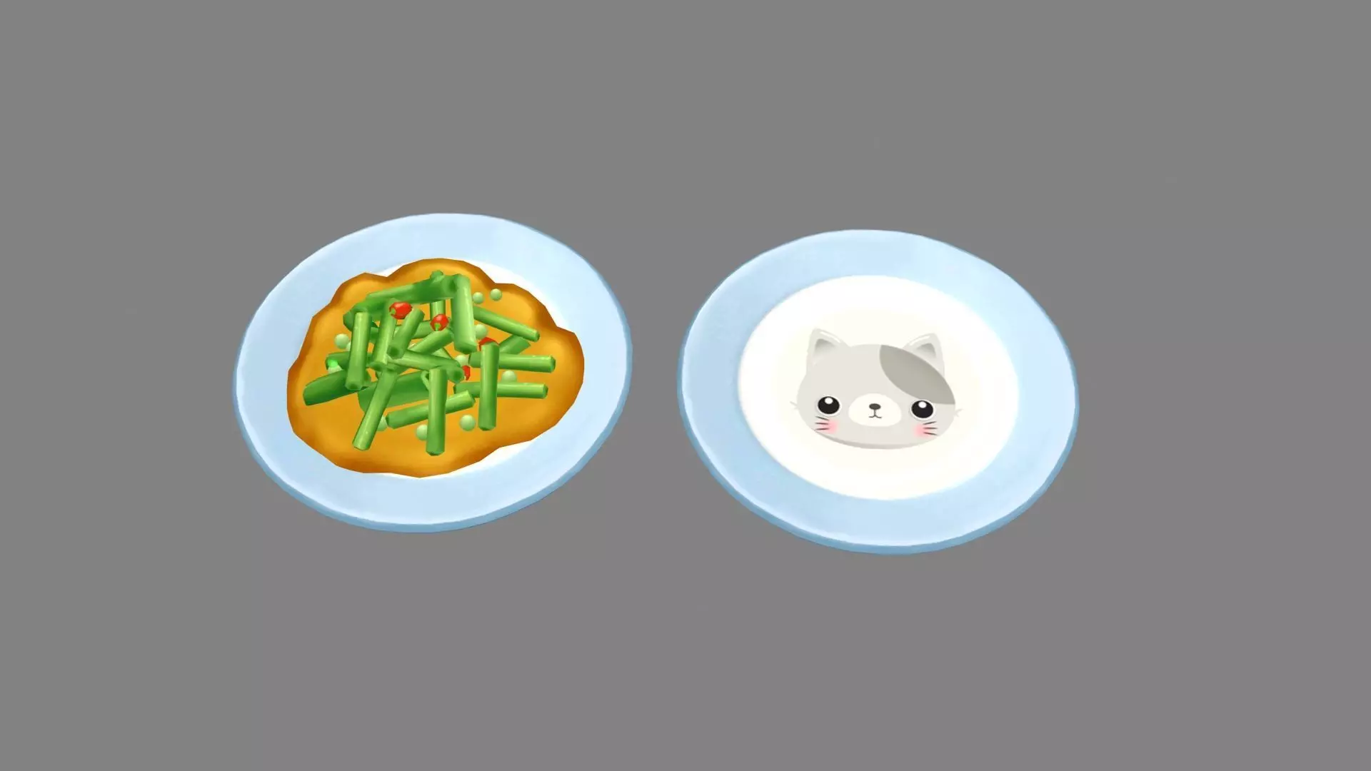 Chinese Food - Fried Garlic Moss - kitten plate Low-poly 3D model_0