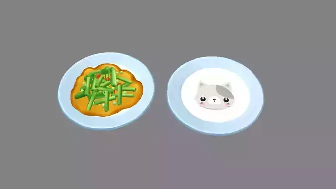 Chinese Food - Fried Garlic Moss - kitten plate